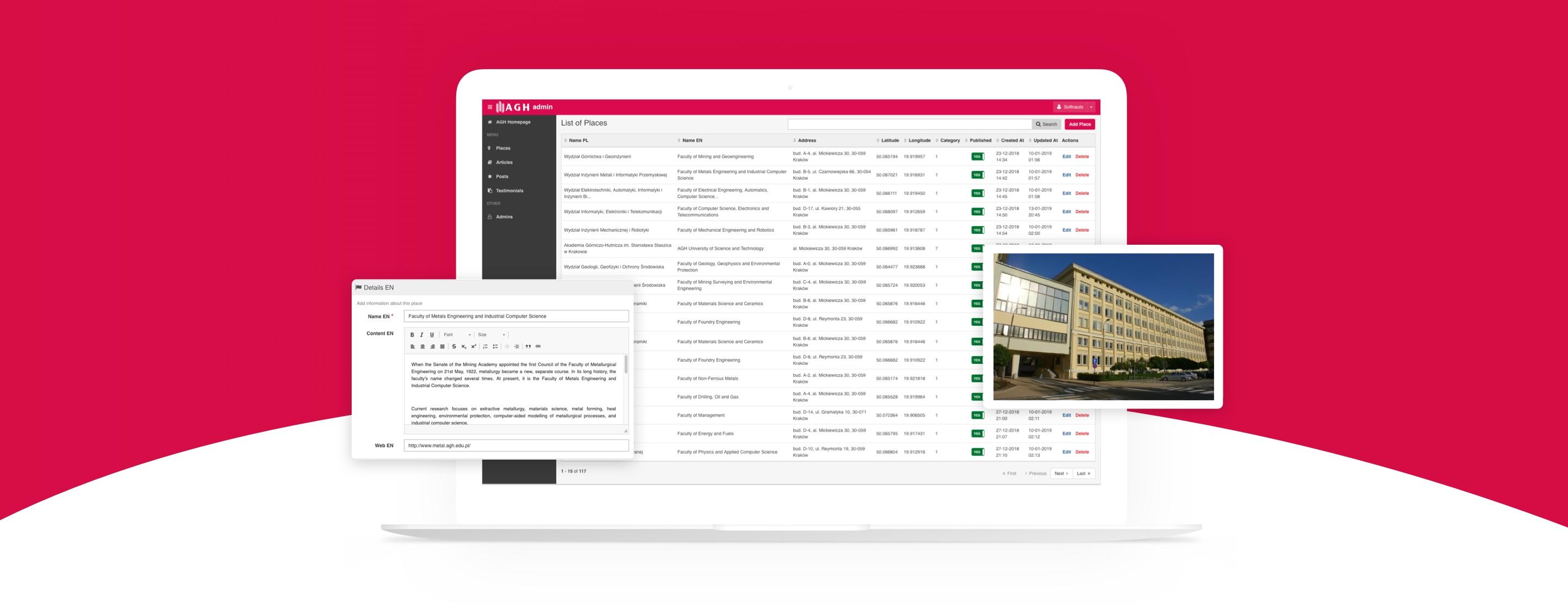 AGH UST - exemplary application's dashboard 