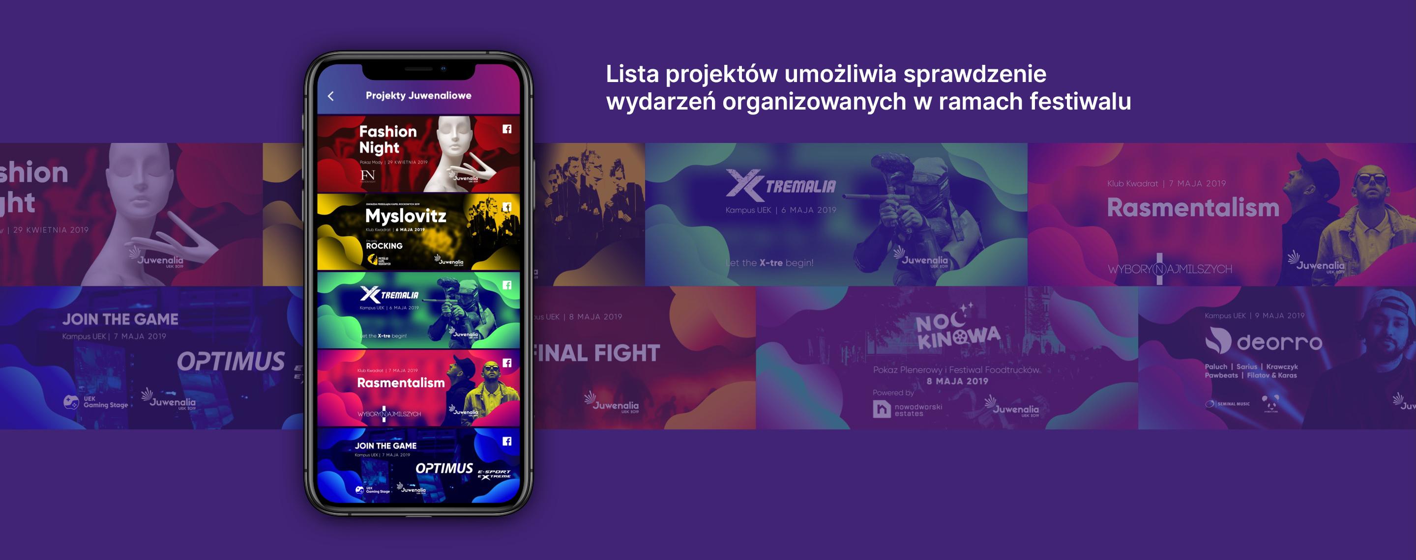 Funkcjonalności aplikacji Juwenalia UEK - listing wydarzeń festiwalowych